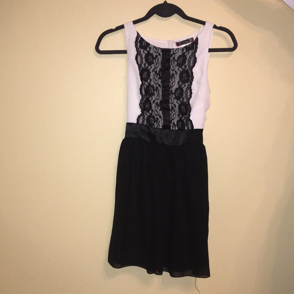 White & Black Dress with Lace front panel size 3